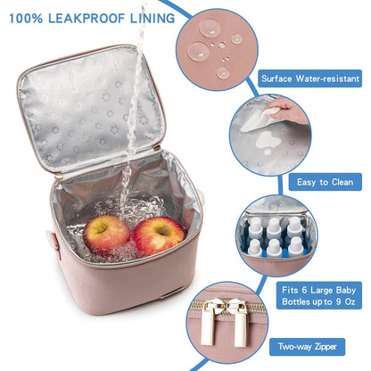 Breastmilk Cooler Bag with Ice Pack Fits 6 Baby Bottles Up to 9 Ounce, Baby Bottle Bag with Shoulder Strap for Nursing Mom Daycare, Cream