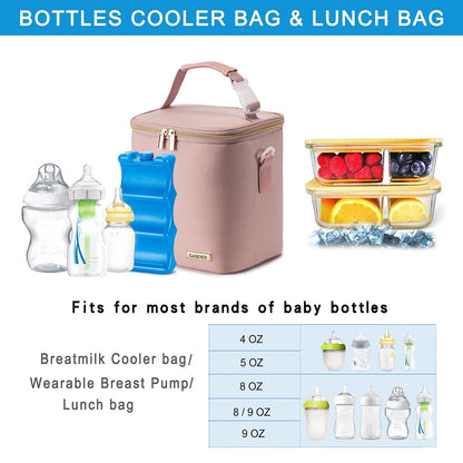 Breastmilk Cooler Bag with Ice Pack Fits 6 Baby Bottles Up to 9 Ounce, Baby Bottle Bag with Shoulder Strap for Nursing Mom Daycare, Cream
