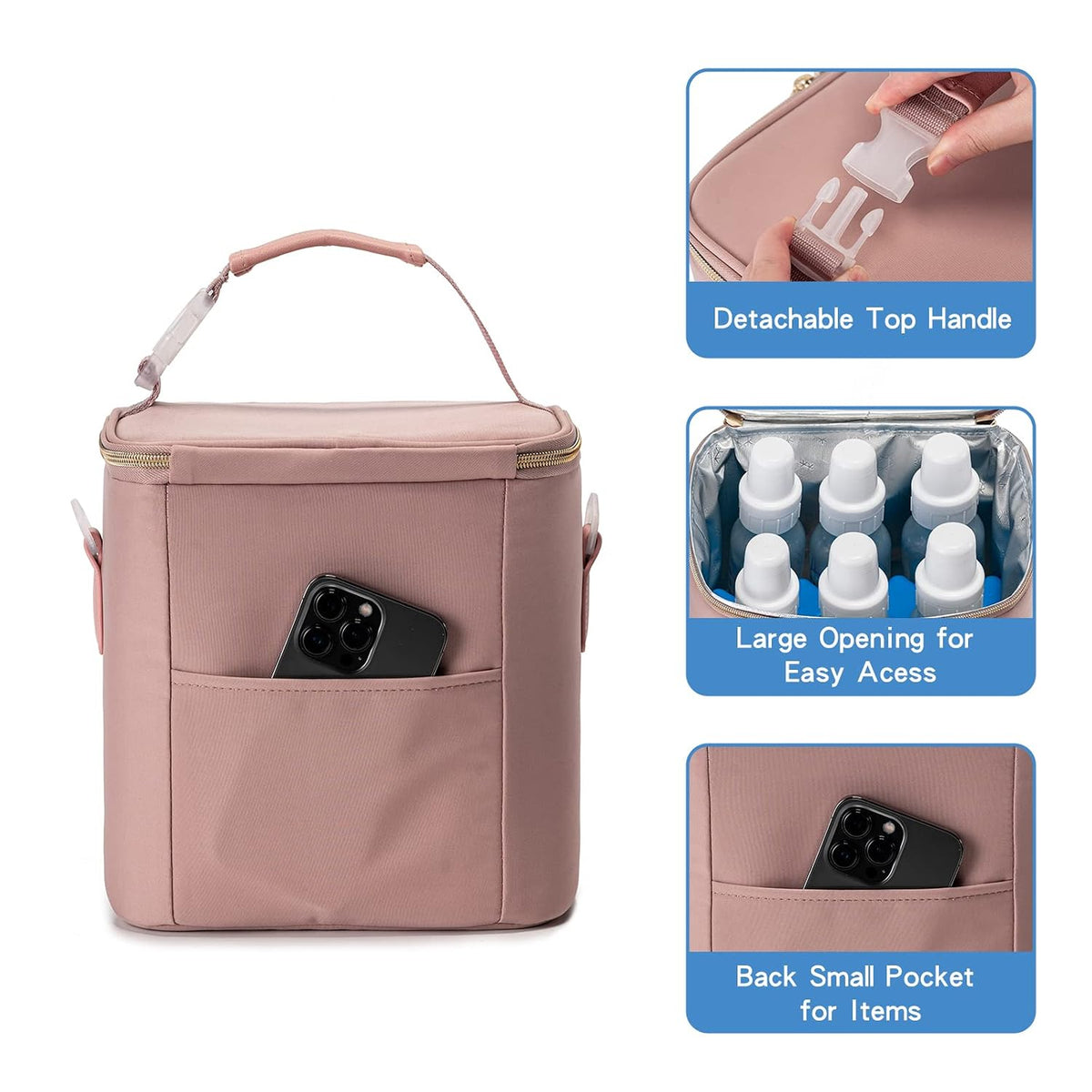 Breastmilk Cooler Bag with Ice Pack Fits 6 Baby Bottles Up to 9 Ounce, Baby Bottle Bag with Shoulder Strap for Nursing Mom Daycare, Cream