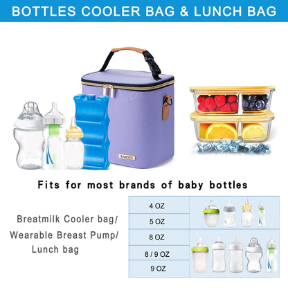 Breastmilk Cooler Bag with Ice Pack Fits 6 Baby Bottles Up to 9 Ounce, Baby Bottle Bag with Shoulder Strap for Nursing Mom Daycare, Cream