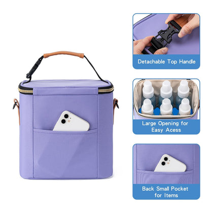 Breastmilk Cooler Bag with Ice Pack Fits 6 Baby Bottles Up to 9 Ounce, Baby Bottle Bag with Shoulder Strap for Nursing Mom Daycare, Cream