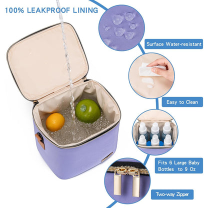 Breastmilk Cooler Bag with Ice Pack Fits 6 Baby Bottles Up to 9 Ounce, Baby Bottle Bag with Shoulder Strap for Nursing Mom Daycare, Cream