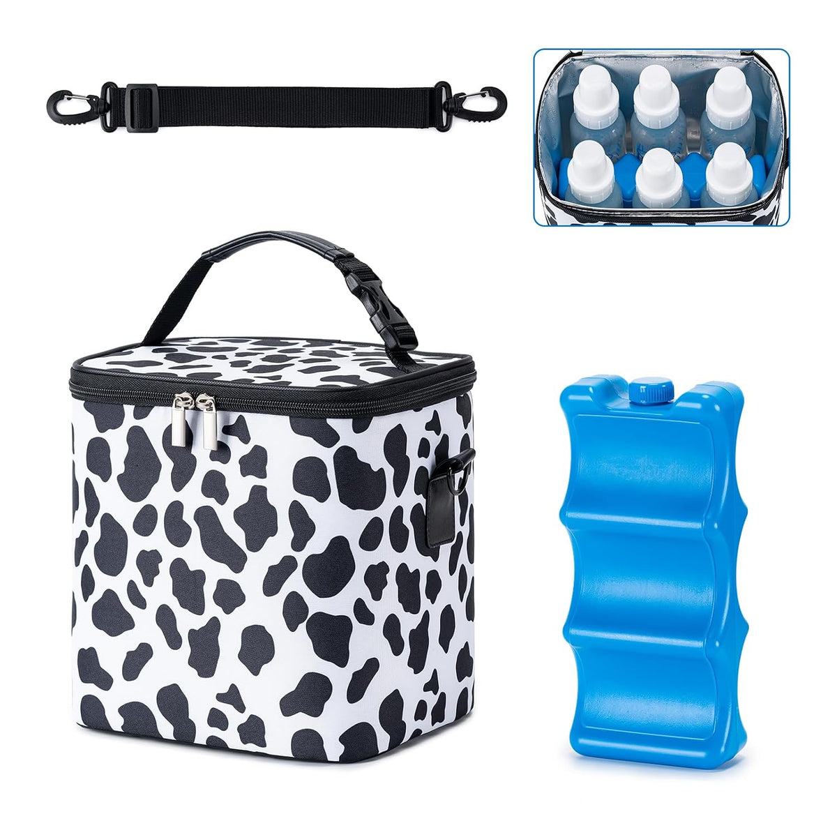 Breastmilk Cooler Bag with Ice Pack Fits 6 Baby Bottles Up to 9 Ounce, Baby Bottle Bag with Shoulder Strap for Nursing Mom Daycare, Cream