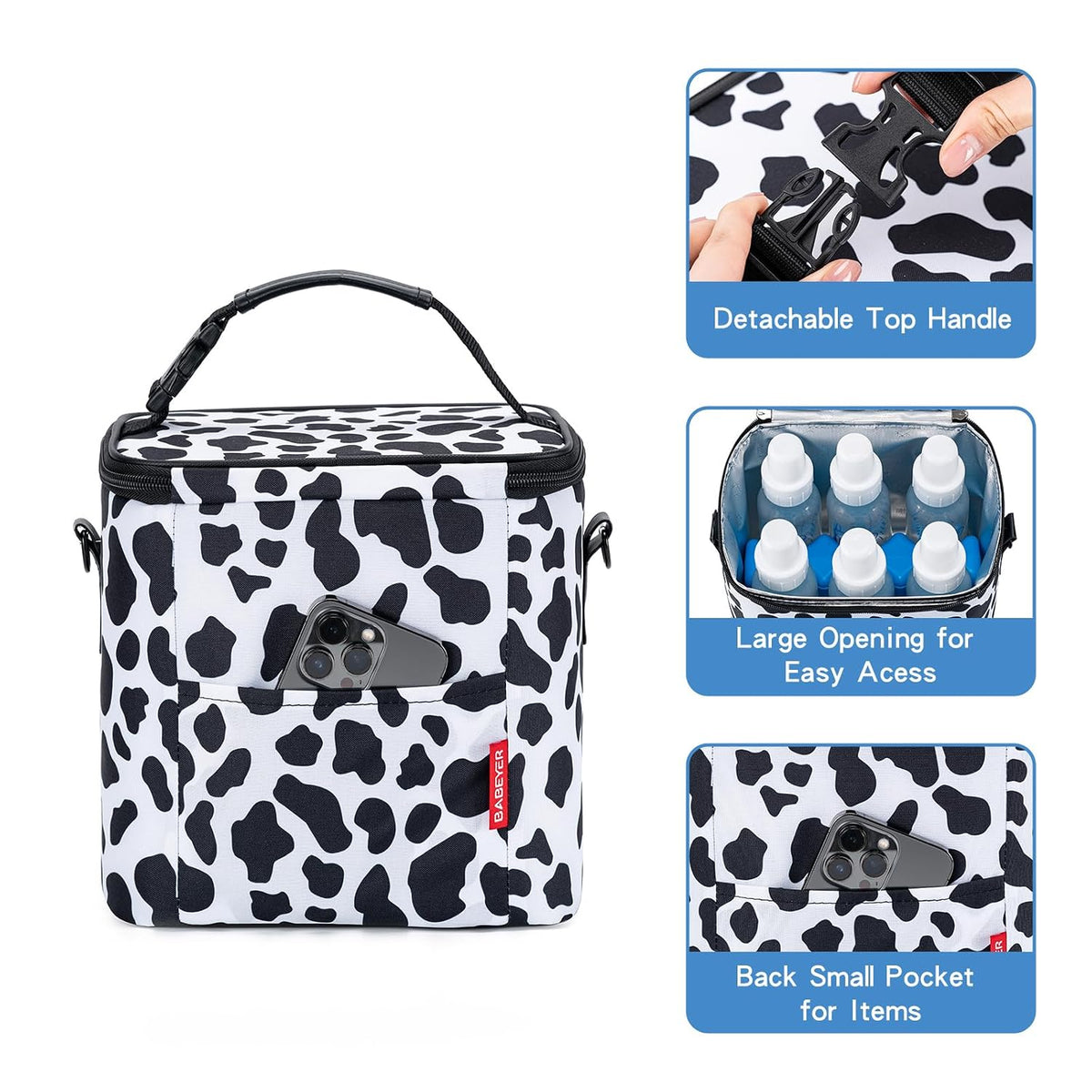 Breastmilk Cooler Bag with Ice Pack Fits 6 Baby Bottles Up to 9 Ounce, Baby Bottle Bag with Shoulder Strap for Nursing Mom Daycare, Cream