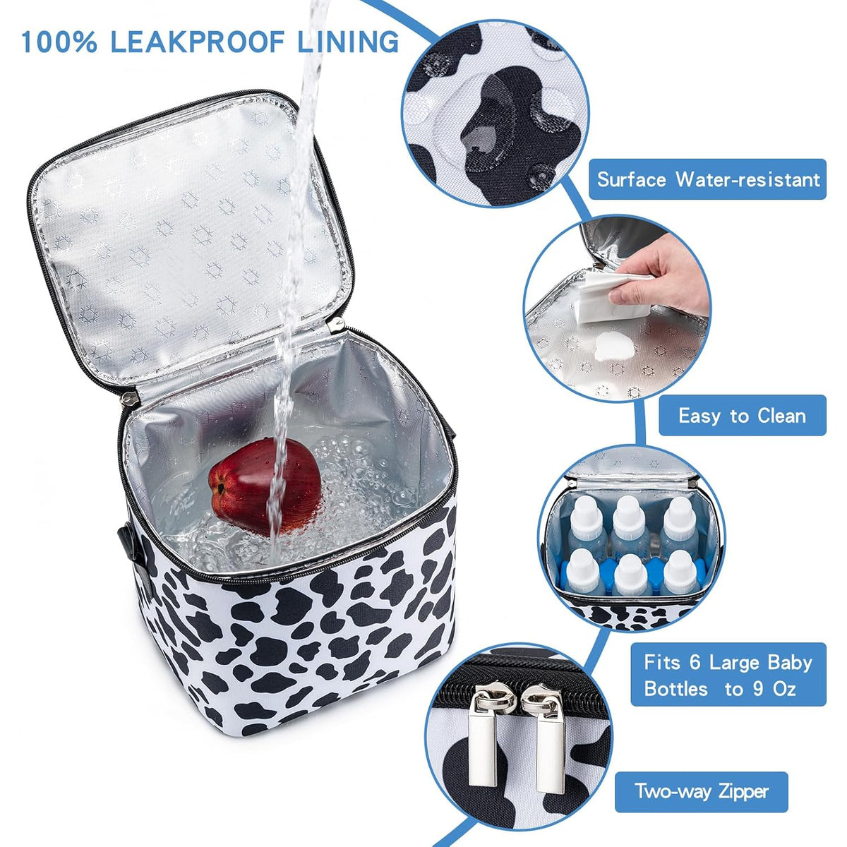 Breastmilk Cooler Bag with Ice Pack Fits 6 Baby Bottles Up to 9 Ounce, Baby Bottle Bag with Shoulder Strap for Nursing Mom Daycare, Cream
