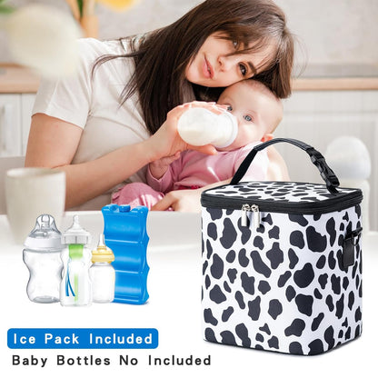 Breastmilk Cooler Bag with Ice Pack Fits 6 Baby Bottles Up to 9 Ounce, Baby Bottle Bag with Shoulder Strap for Nursing Mom Daycare, Cream