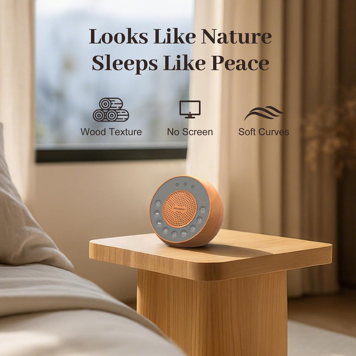 White Noise Machine with 31 Soothing Sounds, 5W Loud Stereo Sound, Auto-Off Timer, Adjustable Volume, Sleep Sound Machine for Baby, Kid, Adult -Wood Grain