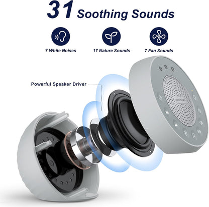 White Noise Machine with 31 Soothing Sounds, 5W Loud Stereo Sound, Auto-Off Timer, Adjustable Volume, Sleep Sound Machine for Baby, Kid, Adult -Wood Grain
