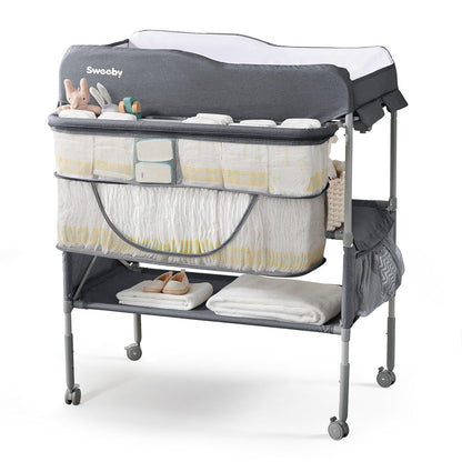 Portable Baby Changing Table, Foldable Changing Table Dresser Changing Station for Infant, Waterproof Diaper Changing Table Pad Topper, Mobile Nursery Organizer for Newborn Essentials,LightGrey