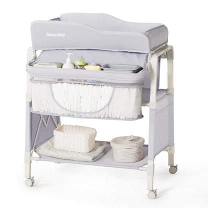 Portable Baby Changing Table, Foldable Changing Table Dresser Changing Station for Infant, Waterproof Diaper Changing Table Pad Topper, Mobile Nursery Organizer for Newborn Essentials,LightGrey