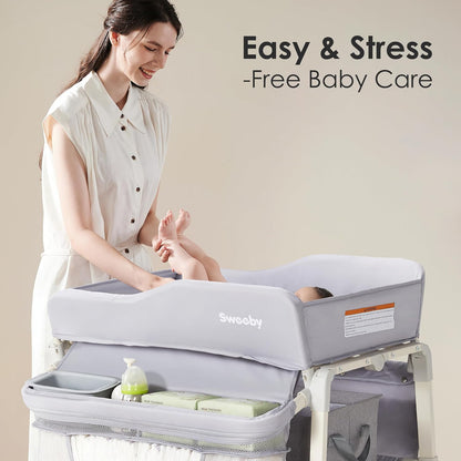 Portable Baby Changing Table, Foldable Changing Table Dresser Changing Station for Infant, Waterproof Diaper Changing Table Pad Topper, Mobile Nursery Organizer for Newborn Essentials,LightGrey
