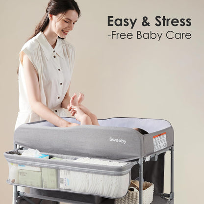 Portable Baby Changing Table, Foldable Changing Table Dresser Changing Station for Infant, Waterproof Diaper Changing Table Pad Topper, Mobile Nursery Organizer for Newborn Essentials,LightGrey