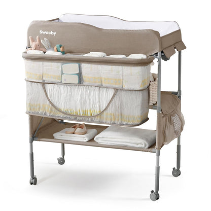 Portable Baby Changing Table, Foldable Changing Table Dresser Changing Station for Infant, Waterproof Diaper Changing Table Pad Topper, Mobile Nursery Organizer for Newborn Essentials,LightGrey