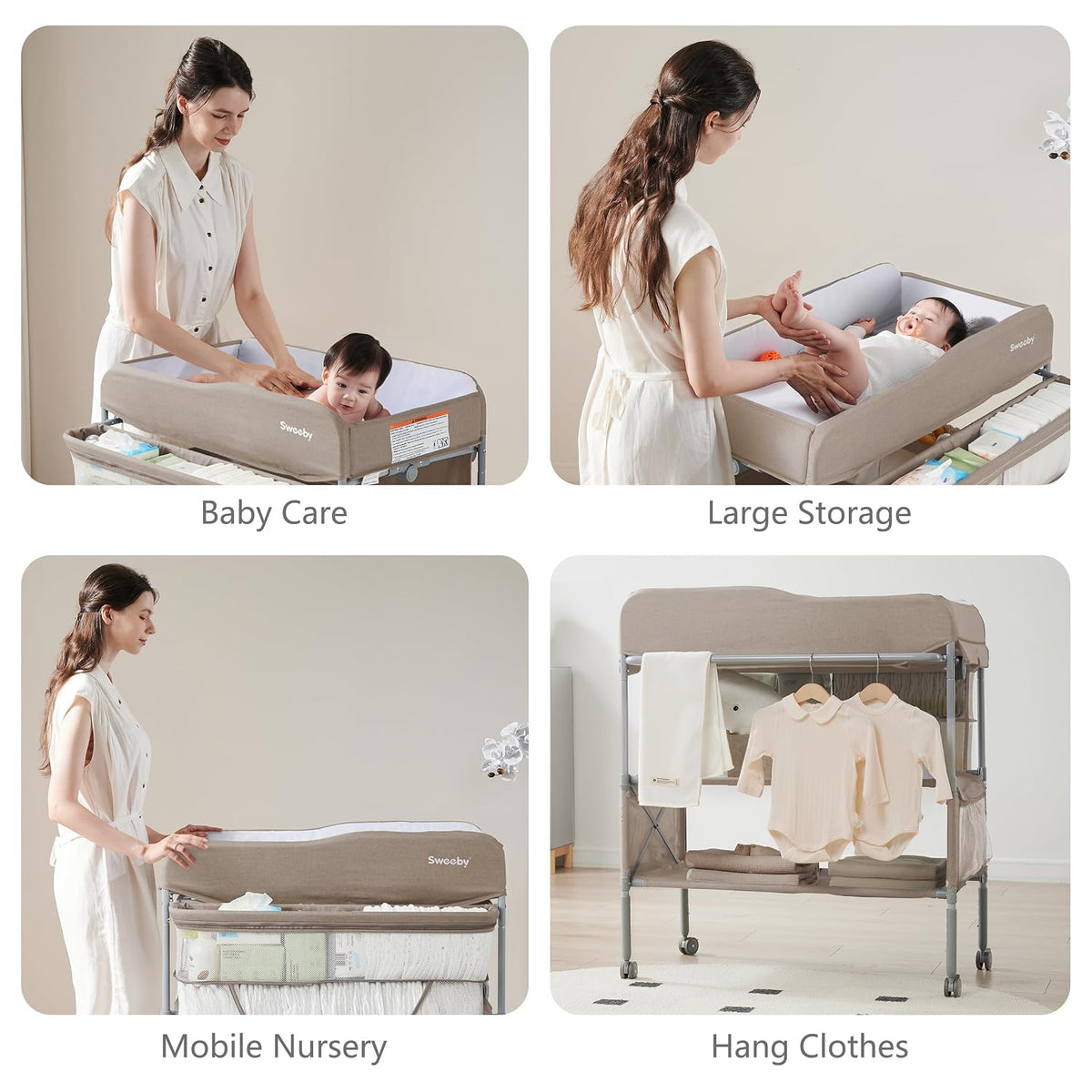 Portable Baby Changing Table, Foldable Changing Table Dresser Changing Station for Infant, Waterproof Diaper Changing Table Pad Topper, Mobile Nursery Organizer for Newborn Essentials,LightGrey