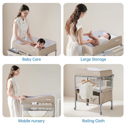 Portable Baby Changing Table, Foldable Changing Table Dresser Changing Station for Infant, Waterproof Diaper Changing Table Pad Topper, Mobile Nursery Organizer for Newborn Essentials,LightGrey