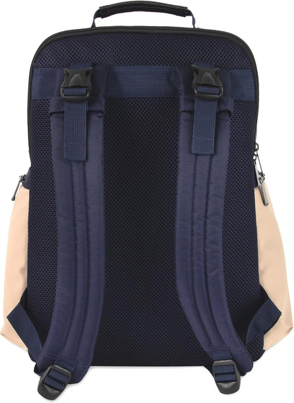 Baby Essentials Super Cooler Two Compartment Diaper Bag Backpack with Changing Pad, Stroller Straps, Insulated Bottle Compartment (Navy/Tan)