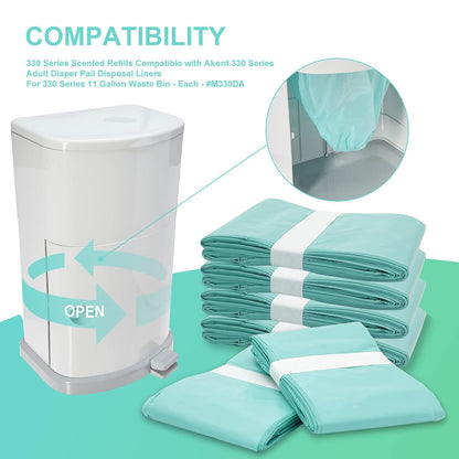 Diaper Pail Liner Refills Bags Compatible with Janibell Akord 330 Series Adult Diaper System, Green, Lightly Scented, 8 Count