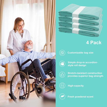 Diaper Pail Liner Refills Bags Compatible with Janibell Akord 330 Series Adult Diaper System, Green, Lightly Scented, 8 Count