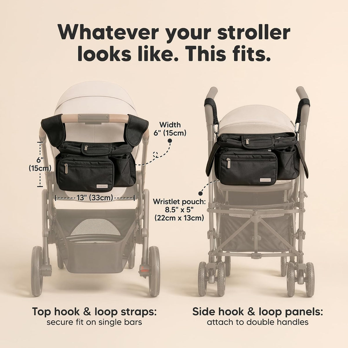 Stroller Organizer Bag, Stroller Caddy, Cup Holder (Matte Black)