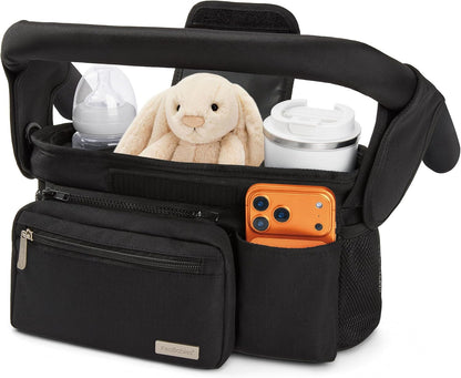 Stroller Organizer Bag, Stroller Caddy, Cup Holder (Matte Black)