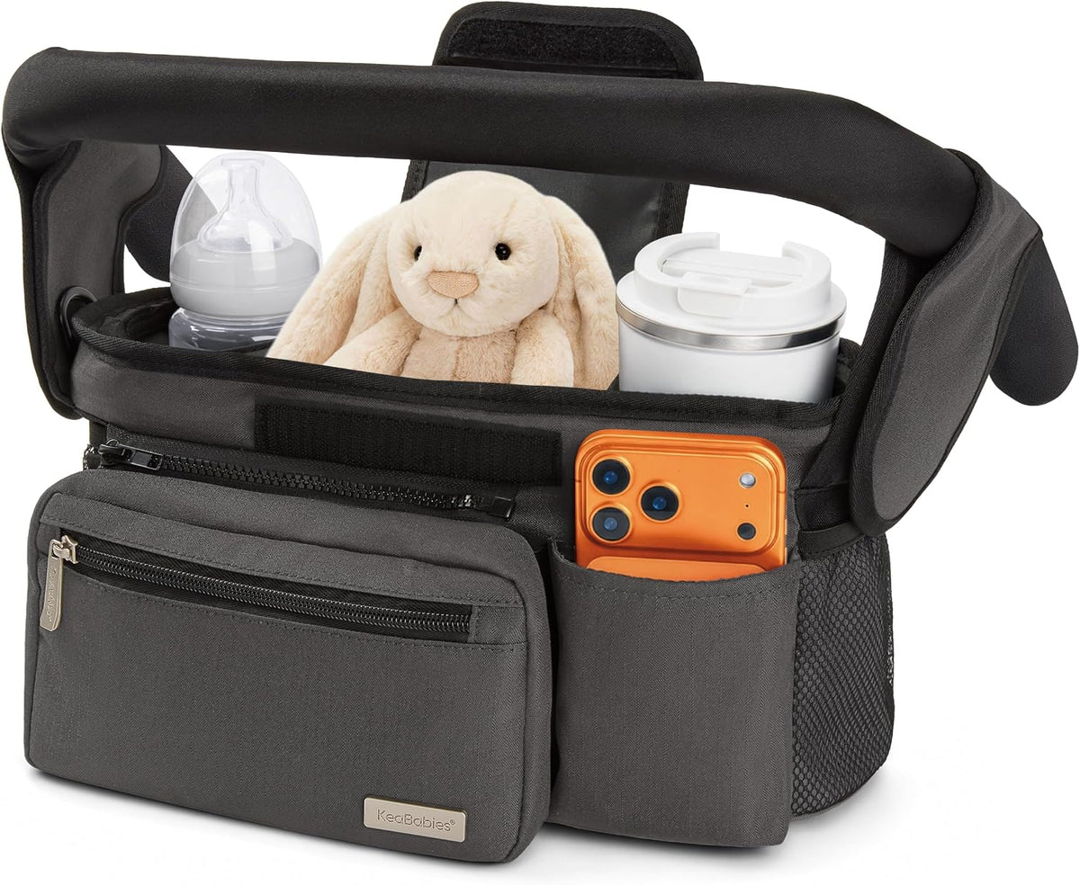 Stroller Organizer Bag, Stroller Caddy, Cup Holder (Matte Black)
