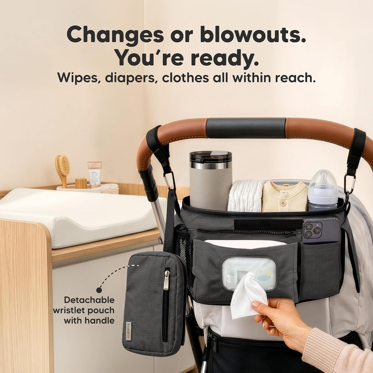 Stroller Organizer Bag, Stroller Caddy, Cup Holder (Matte Black)