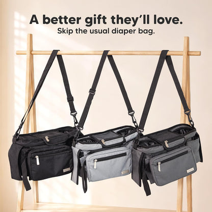 Stroller Organizer Bag, Stroller Caddy, Cup Holder (Matte Black)