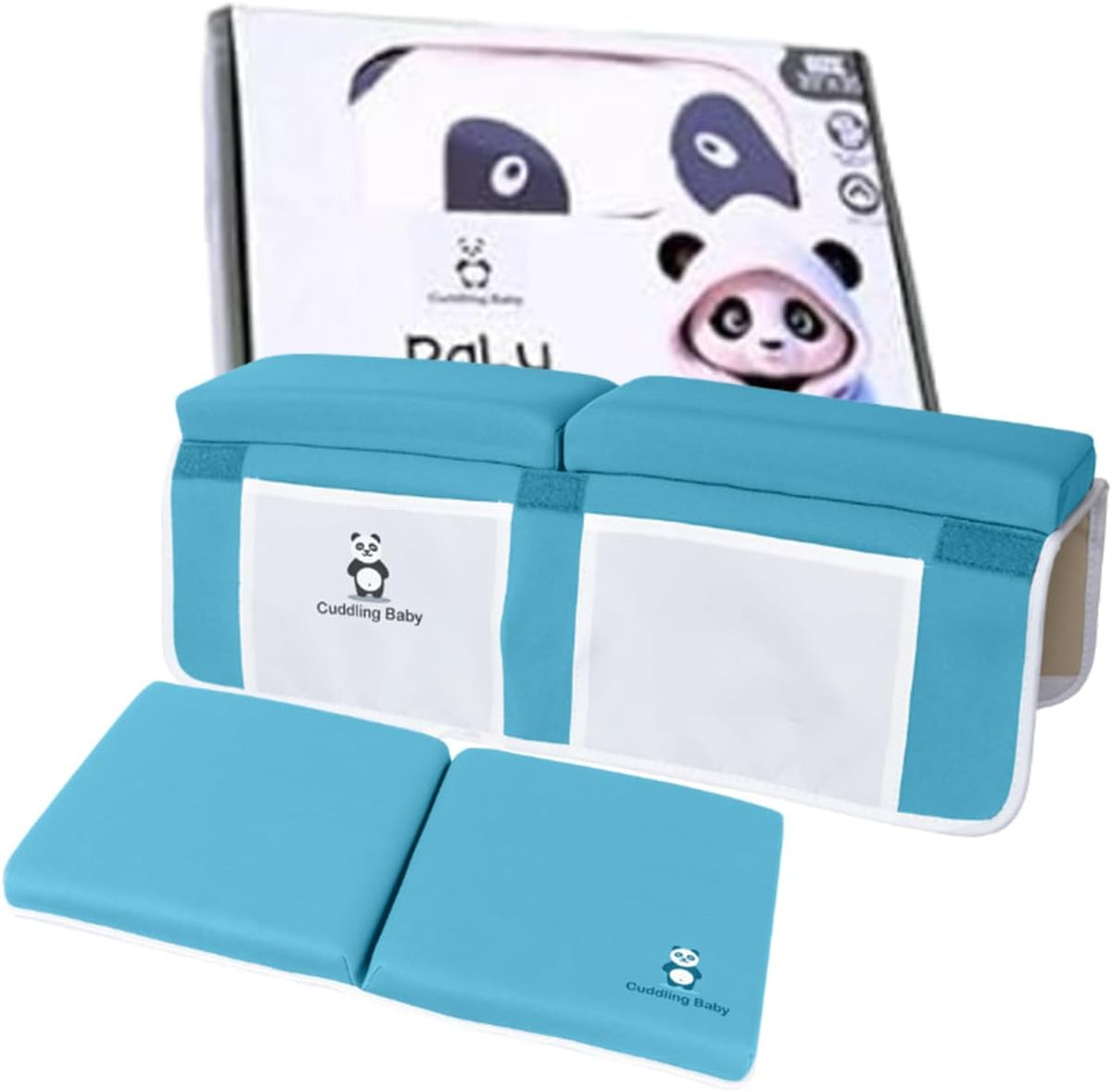 Gray Bath Kneeler & Elbow Rest Pad Set with Baby Bath Towel, Hooded, Panda
