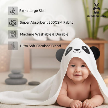 Gray Bath Kneeler & Elbow Rest Pad Set with Baby Bath Towel, Hooded, Panda