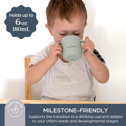Silicone 3-in-1 Sippy Cup with Straw, Open Training Cup, and Snack Cup - Spill Proof Baby Snack Food Container, Seafoam, L5032A