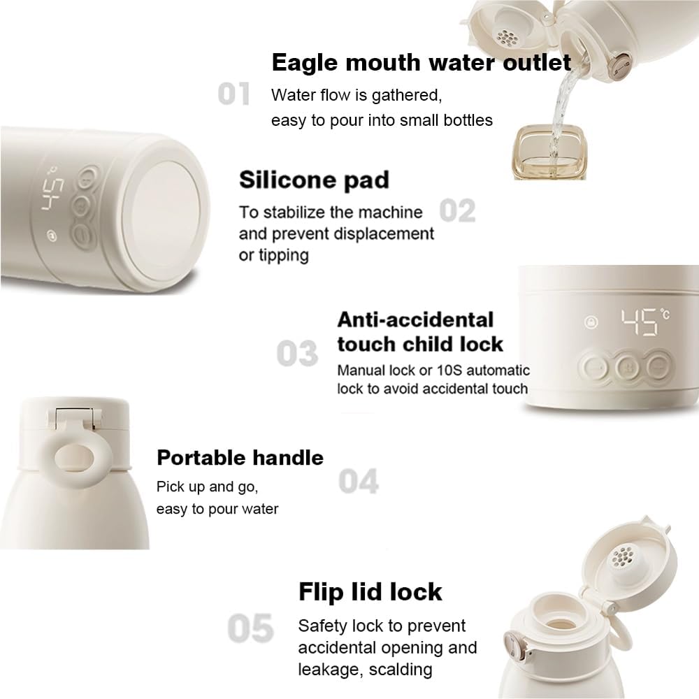 Portable Baby Bottle Warmer for Travel – Fast & Safe Milk Heating On The Go – USB Rechargeable – Perfect for Car, Airplane & Night Feeding – Fits Most Baby Bottles