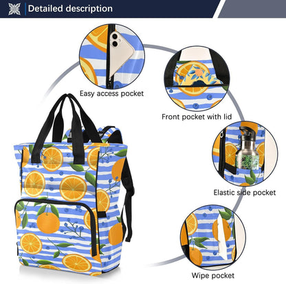 Diaper Bag Backpack, Multifunction Travel Bag for Moms Dads, Baby Changing Bag with Insulted Pockets, Stroller Straps and Side Bottle Pockets Sunburst Citrus Pattern