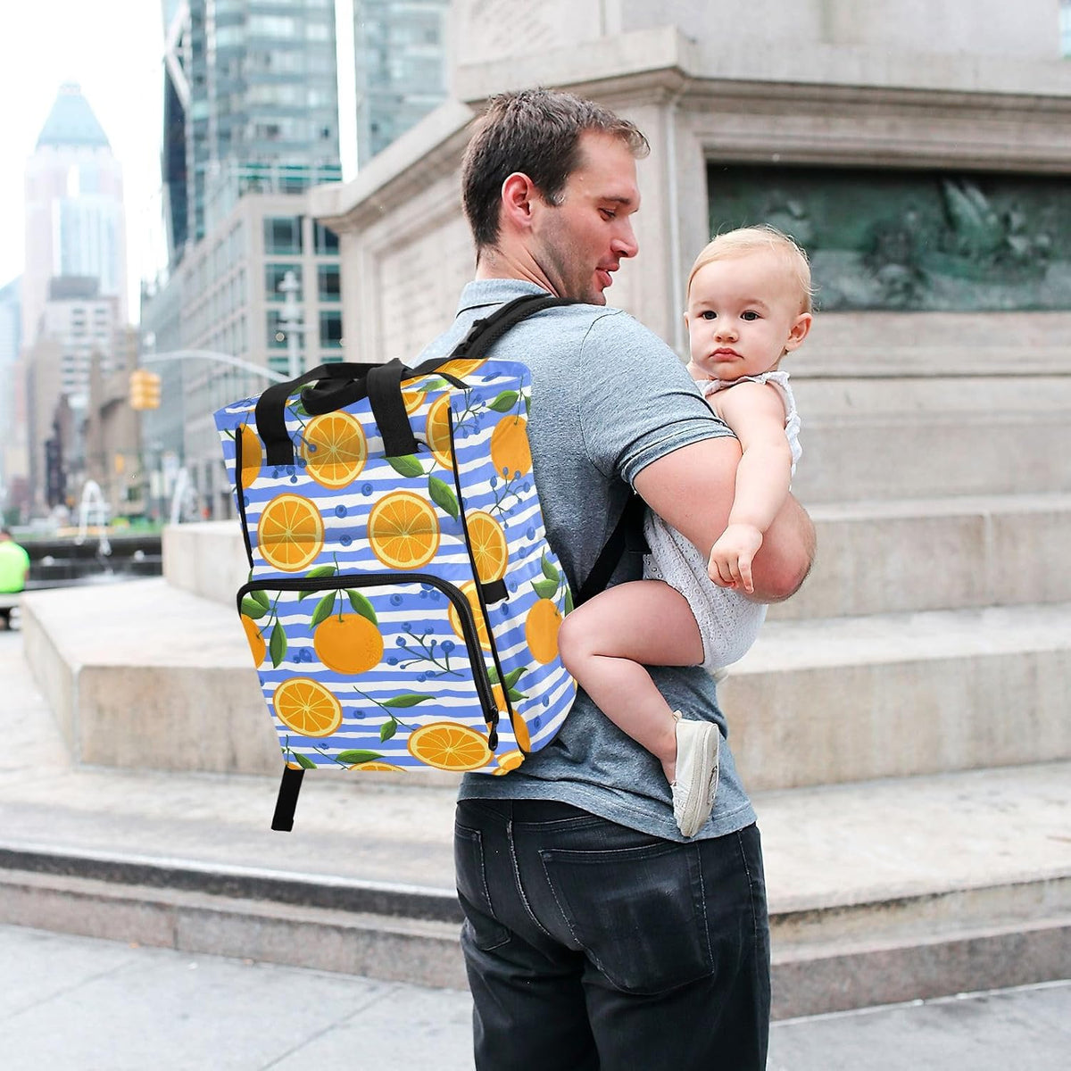 Diaper Bag Backpack, Multifunction Travel Bag for Moms Dads, Baby Changing Bag with Insulted Pockets, Stroller Straps and Side Bottle Pockets Sunburst Citrus Pattern
