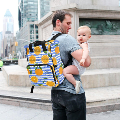 Diaper Bag Backpack, Multifunction Travel Bag for Moms Dads, Baby Changing Bag with Insulted Pockets, Stroller Straps and Side Bottle Pockets Sunburst Citrus Pattern