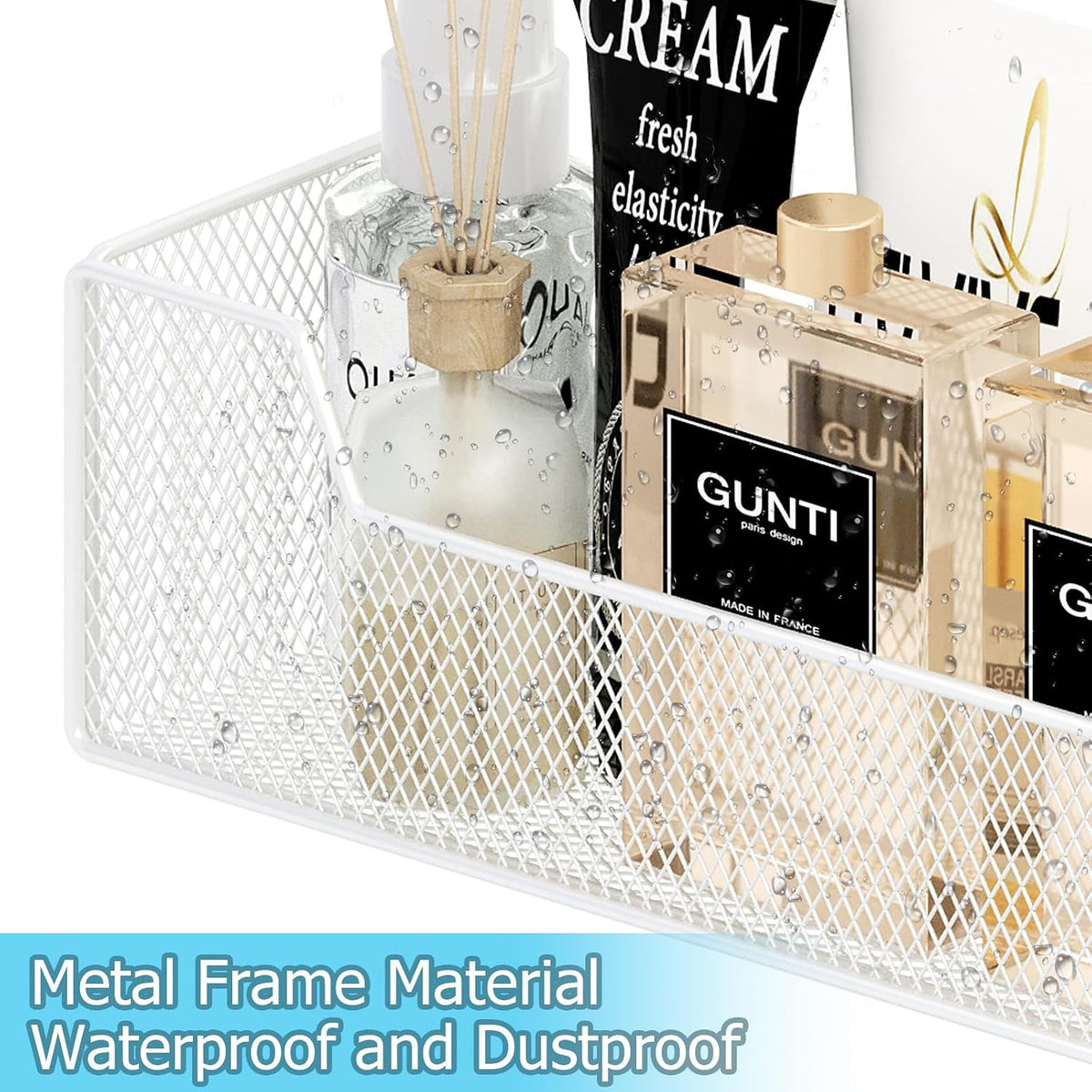 Adjustable Over The Door Organizer, Metal Hanging Door Organizer with 6 Baskets and 5 Hooks, Behind The Door Storage for Closet Pantry Cabinet Kitchen Bathroom, White