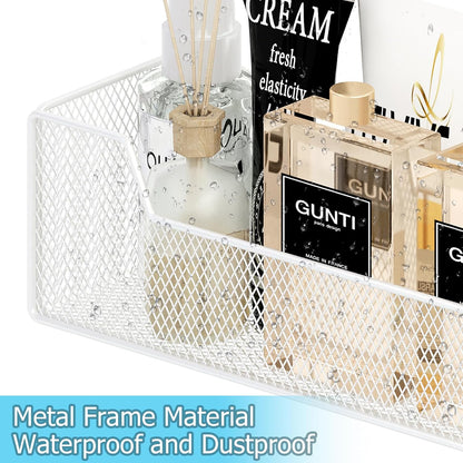 Adjustable Over The Door Organizer, Metal Hanging Door Organizer with 6 Baskets and 5 Hooks, Behind The Door Storage for Closet Pantry Cabinet Kitchen Bathroom, White