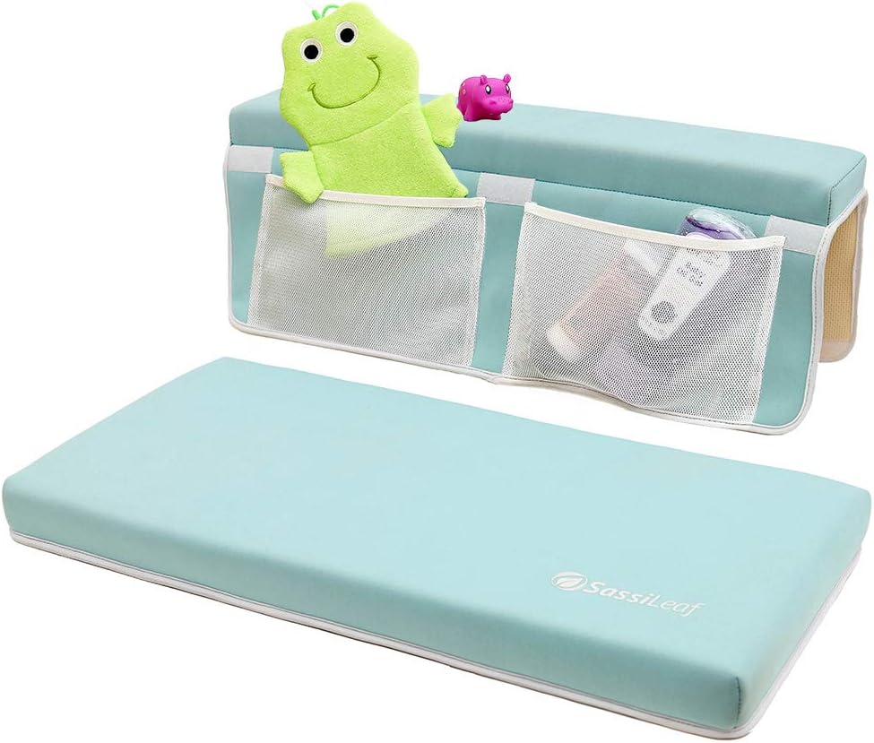 Bath Kneeler & Elbow Rest–Thick, Non-Slip 1-Piece Pads Protect Elbows and Knees, Mesh Pockets. Quick-Dry, Easy to Clean. Perfect for Bathing Babies and Pets (Cool Mint)