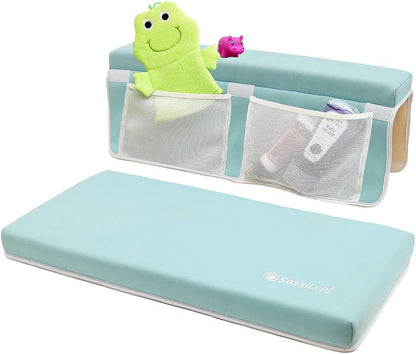 Bath Kneeler & Elbow Rest–Thick, Non-Slip 1-Piece Pads Protect Elbows and Knees, Mesh Pockets. Quick-Dry, Easy to Clean. Perfect for Bathing Babies and Pets (Cool Mint)