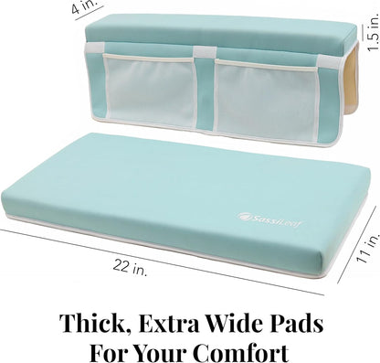 Bath Kneeler & Elbow Rest–Thick, Non-Slip 1-Piece Pads Protect Elbows and Knees, Mesh Pockets. Quick-Dry, Easy to Clean. Perfect for Bathing Babies and Pets (Cool Mint)