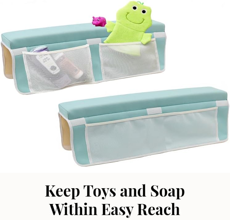 Bath Kneeler & Elbow Rest–Thick, Non-Slip 1-Piece Pads Protect Elbows and Knees, Mesh Pockets. Quick-Dry, Easy to Clean. Perfect for Bathing Babies and Pets (Cool Mint)