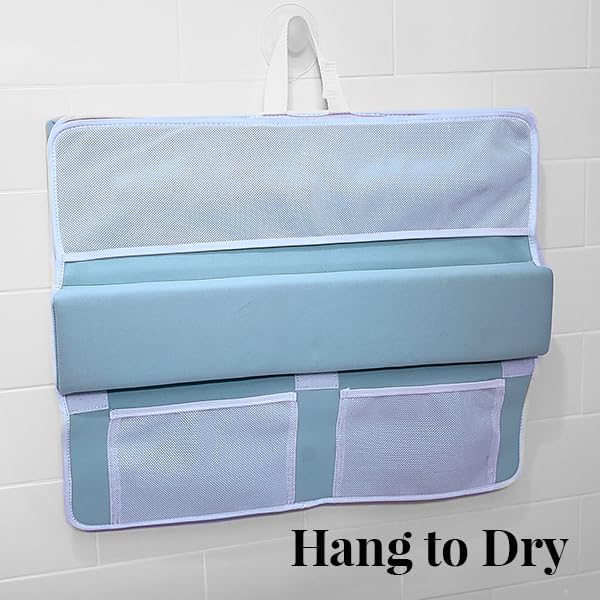 Bath Kneeler & Elbow Rest–Thick, Non-Slip 1-Piece Pads Protect Elbows and Knees, Mesh Pockets. Quick-Dry, Easy to Clean. Perfect for Bathing Babies and Pets (Cool Mint)