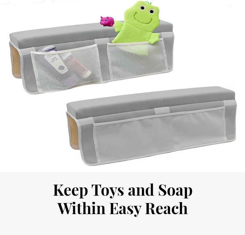 Bath Kneeler & Elbow Rest–Thick, Non-Slip 1-Piece Pads Protect Elbows and Knees, Mesh Pockets. Quick-Dry, Easy to Clean. Perfect for Bathing Babies and Pets (Cool Mint)