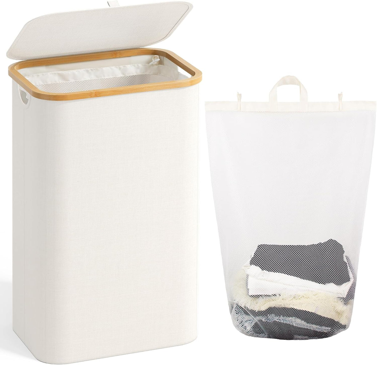 160L Laundry Hamper with Lid, 3 Section Laundry Basket with 3 Removable Bag