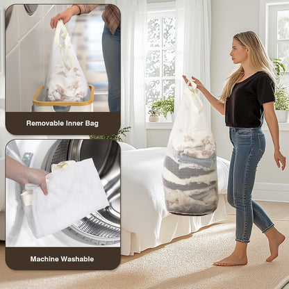 160L Laundry Hamper with Lid, 3 Section Laundry Basket with 3 Removable Bag