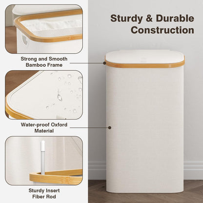160L Laundry Hamper with Lid, 3 Section Laundry Basket with 3 Removable Bag