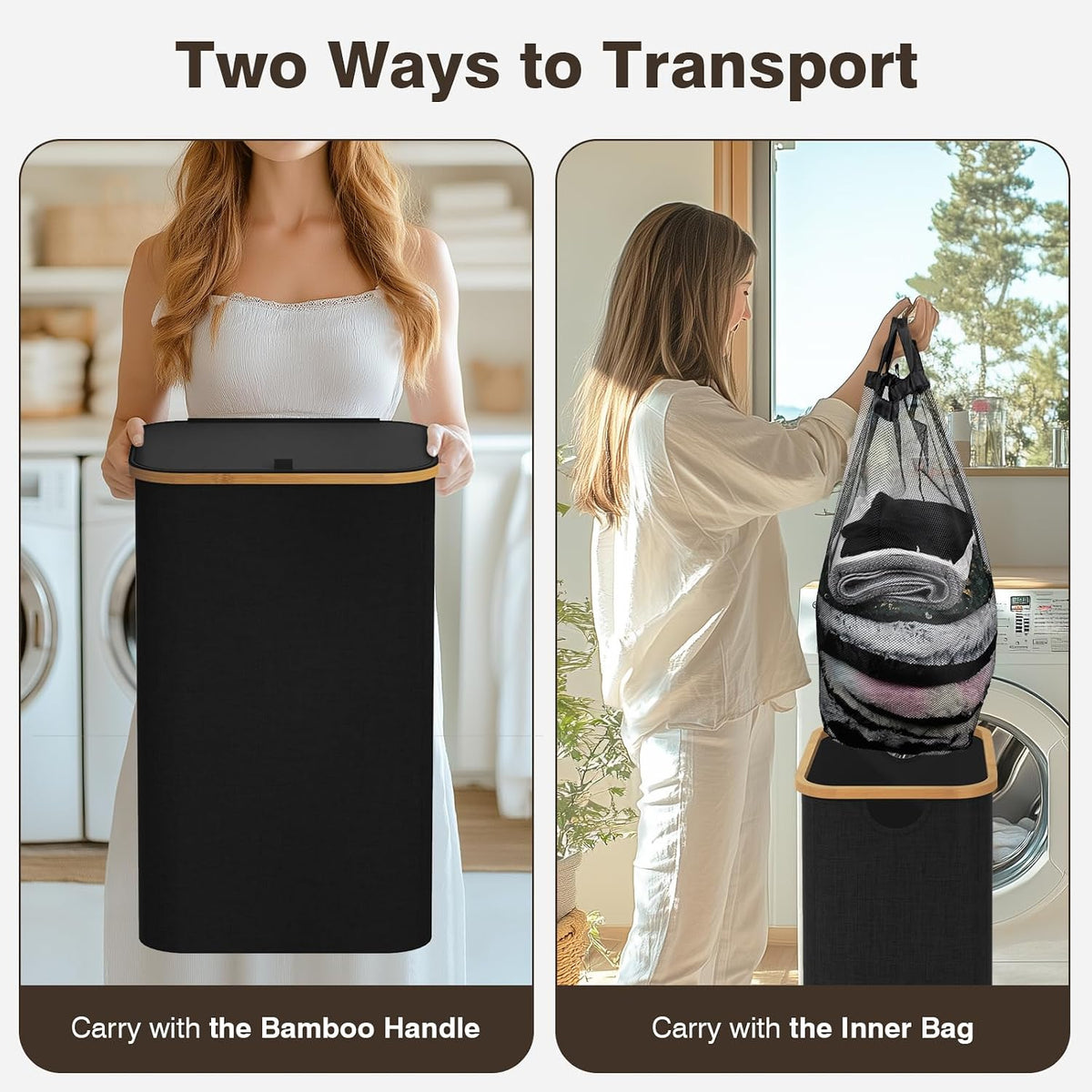 160L Laundry Hamper with Lid, 3 Section Laundry Basket with 3 Removable Bag