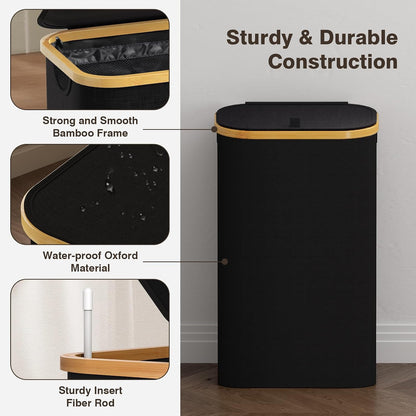 160L Laundry Hamper with Lid, 3 Section Laundry Basket with 3 Removable Bag