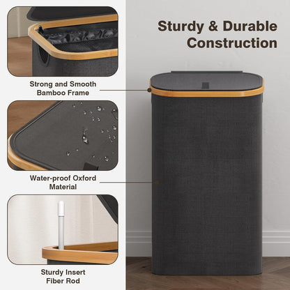 160L Laundry Hamper with Lid, 3 Section Laundry Basket with 3 Removable Bag