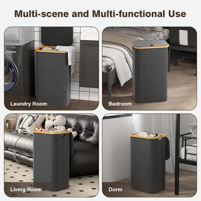 160L Laundry Hamper with Lid, 3 Section Laundry Basket with 3 Removable Bag