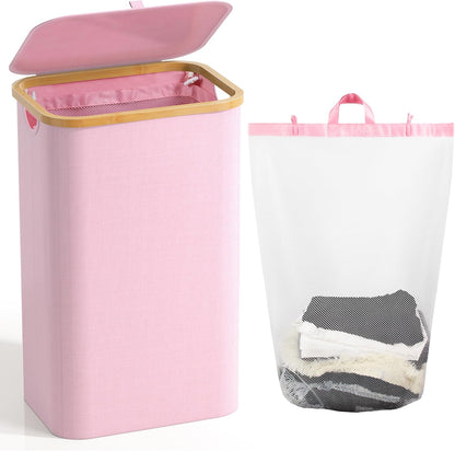 160L Laundry Hamper with Lid, 3 Section Laundry Basket with 3 Removable Bag